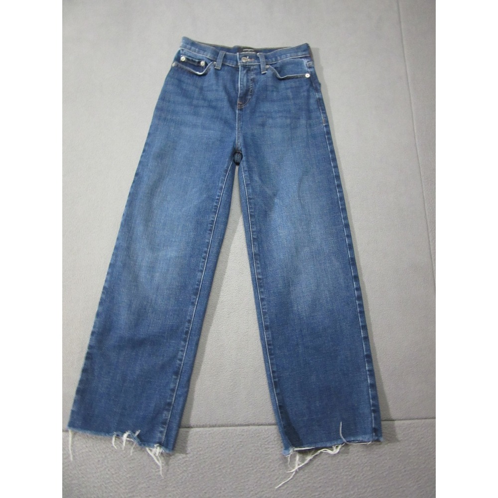 Banana Republic Jeans Women 25/0 Petite Wide Leg Dark Wash High Rise Raw Hem